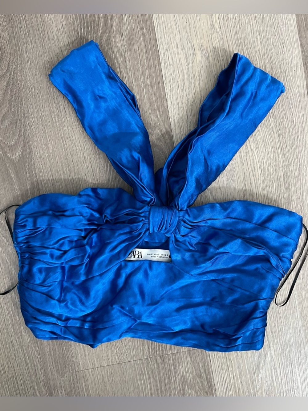 Zara Blue Satin Ruched Halter Top Size S
